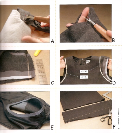 sewing diagram, showing how to reshape an armhole. From Altered Clothing, by Kathleen Maggio.