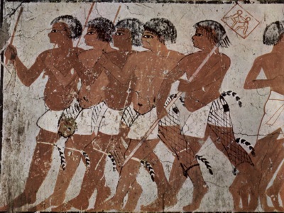 Ancient Egyptian soldiers. Ancient Egyptian clothing was often plain and white, though the wearers took pains to keep it clean. Ancient Egyptian soldiers. Ancient Egyptian clothing was often plain and white, though the wearers took pains to keep it clean.