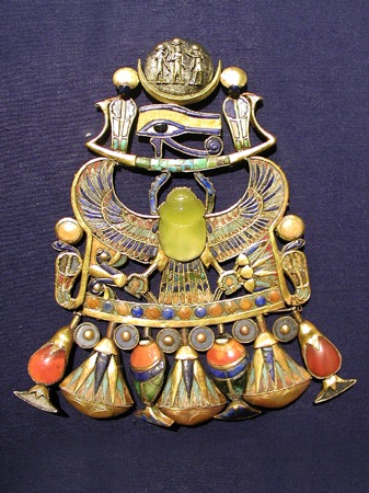 An elaborate pendant from Tutankhamen's tomb, featuring the Eye of Horus.