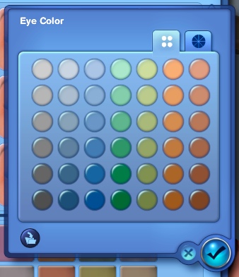 Selecting eye color in the Sims 3