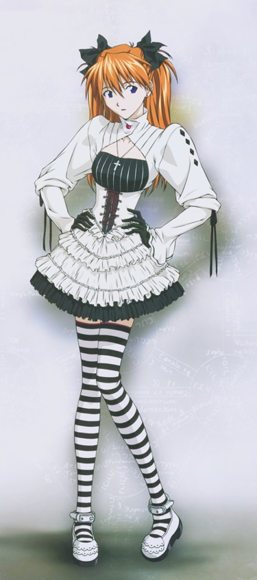 Asuka Langley Soryu as a Gothic Lolita. From Evangelion's 2008 wall calendar.