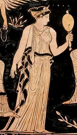 Iaso, goddess of recovery from illness. Detail of a Grecian urn, circa 400 BC.